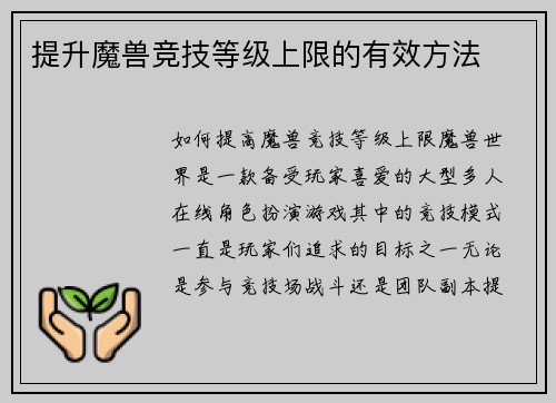提升魔兽竞技等级上限的有效方法
