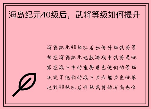 海岛纪元40级后,武将等级如何提升